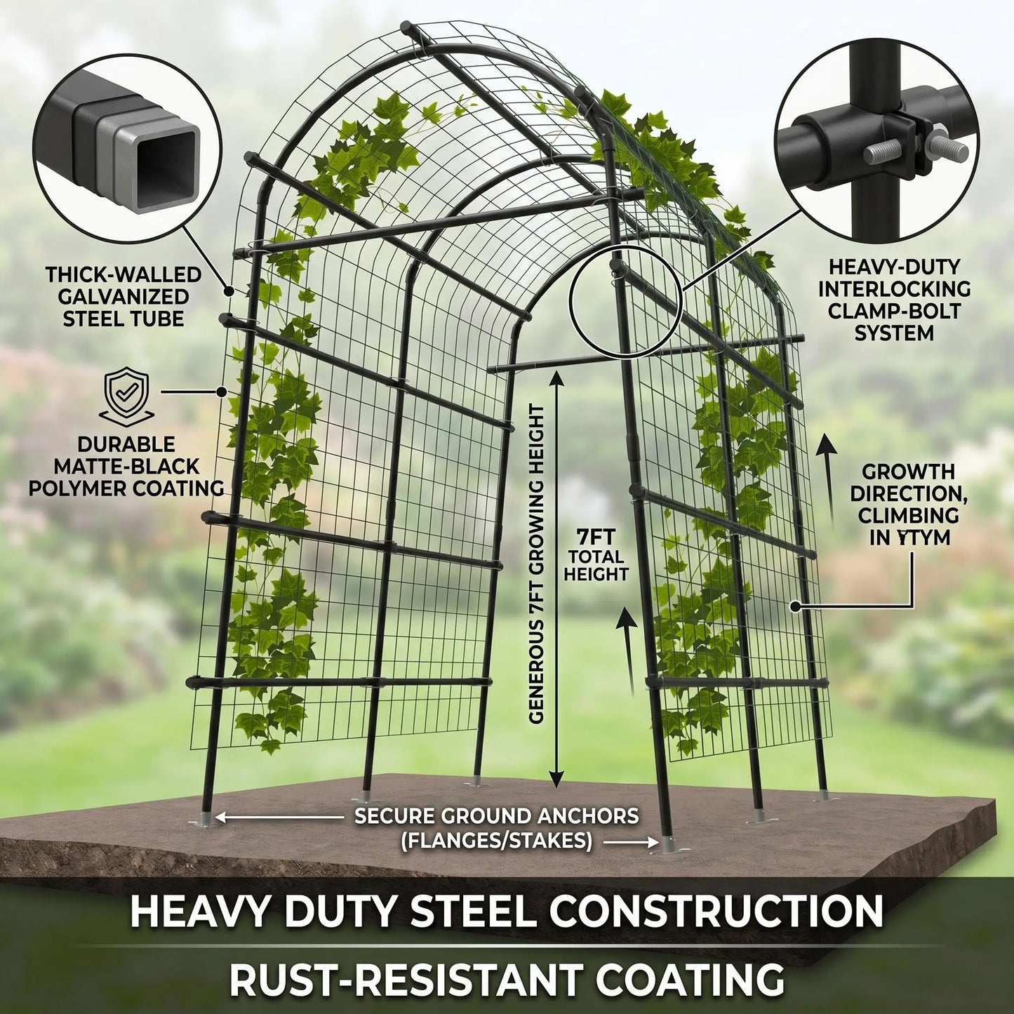 Cucumber Metal Garden Trellis Arch For Raised Bed Climbing Plants