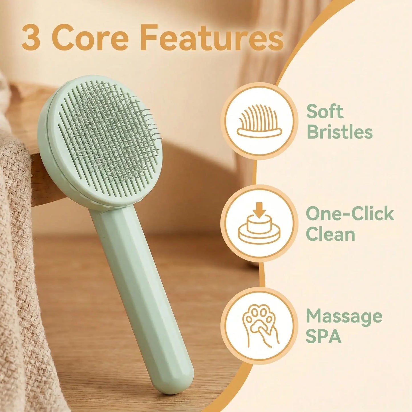Stainless Steel Pet Comb With Massage Function And Self Cleaning Mechanism