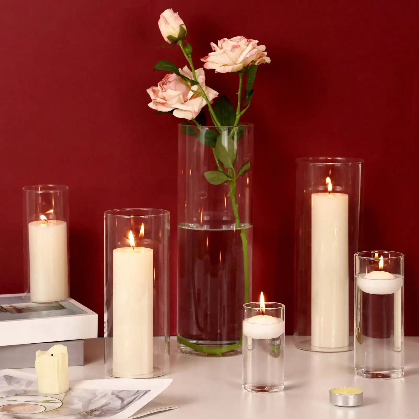 Tomnk Clear Glass Cylinder Vase Set For Wedding Centerpieces