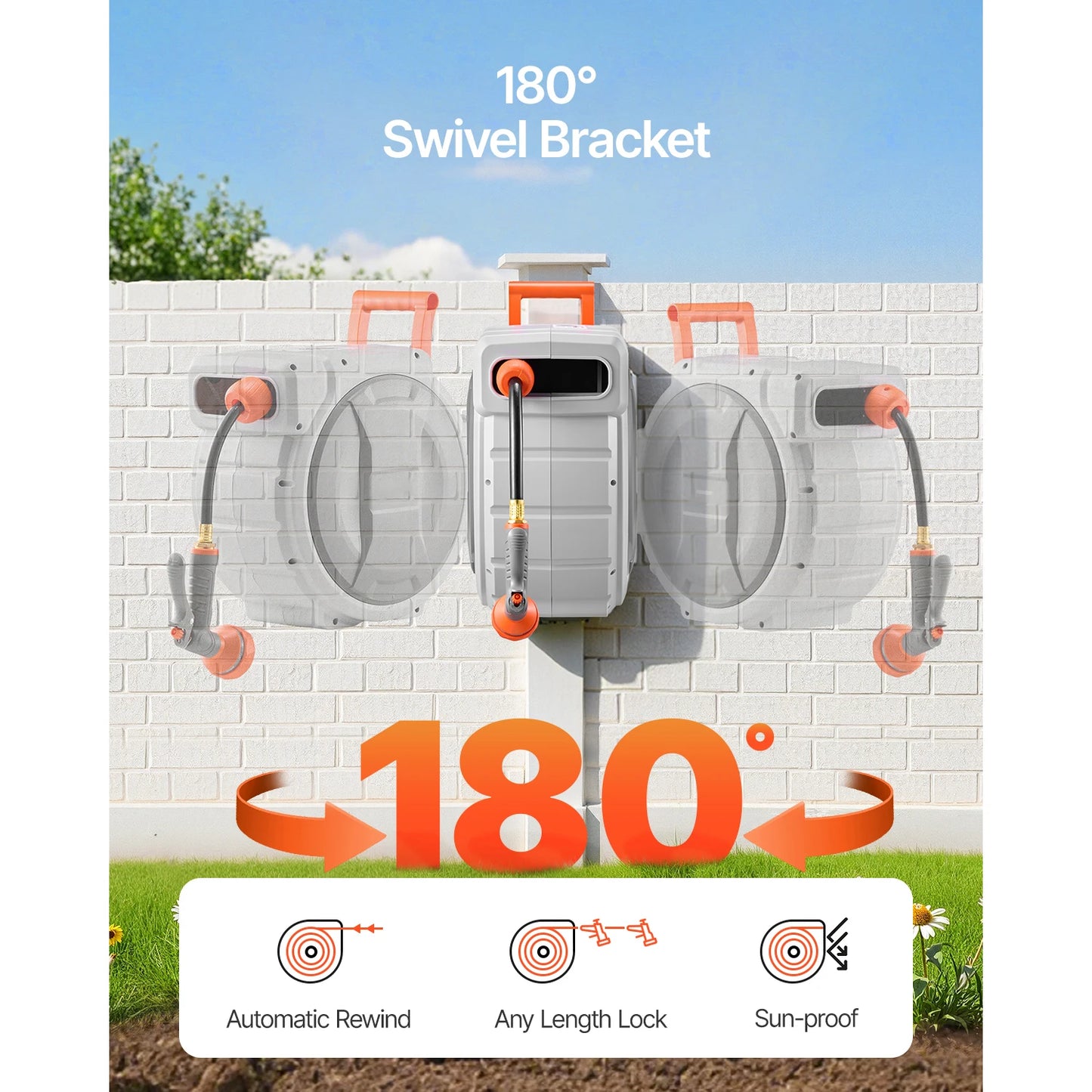 SucceBuy Retractable Garden Hose Reel Wall Mounted 9 Pattern Nozzle