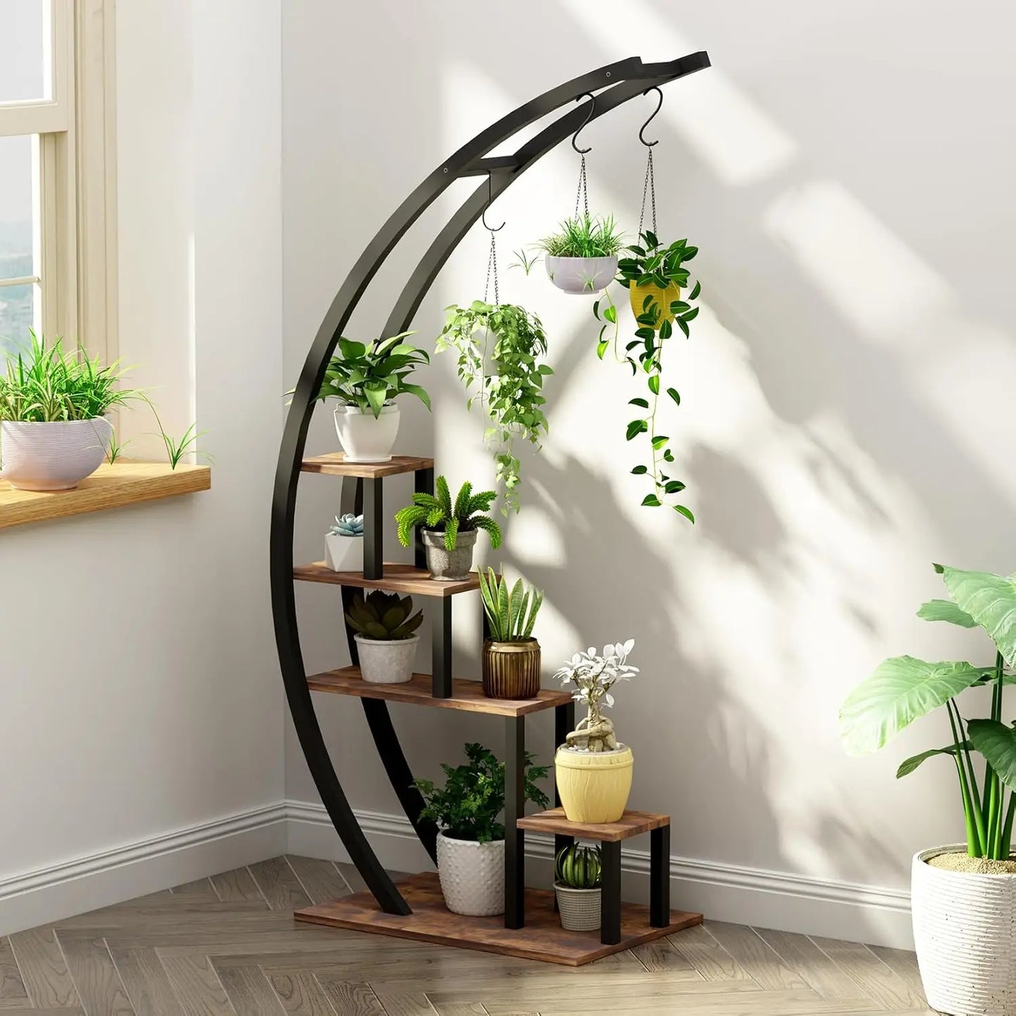 TWISTER.CK 5 Tier Metal Half Moon Plant Stand Indoor Garden Shelf