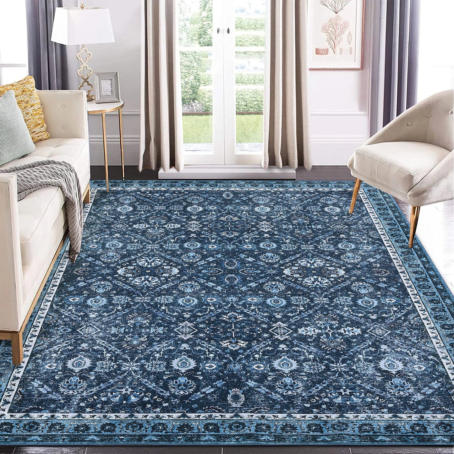 NONECN Moroccan Trellis Low Pile Rug Machine Washable Non Slip