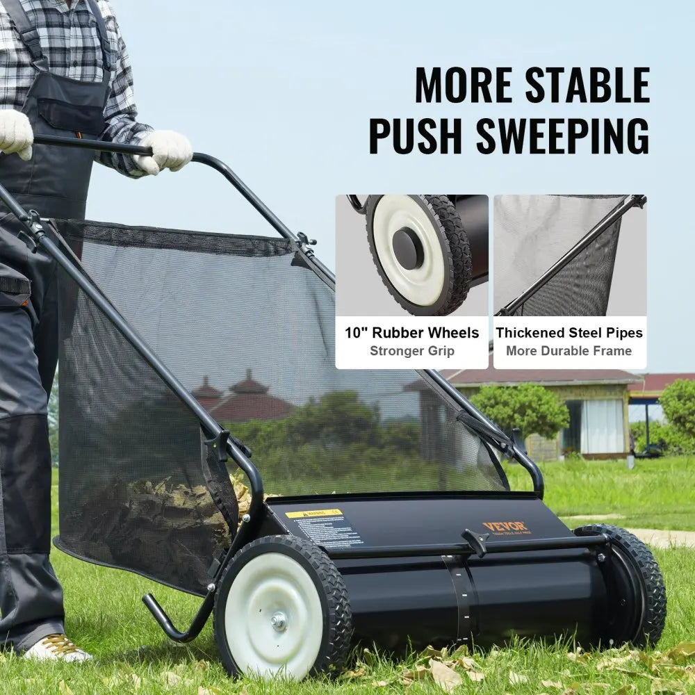 Push Lawn Sweeper With Four Spinning Brushes Steel Construction