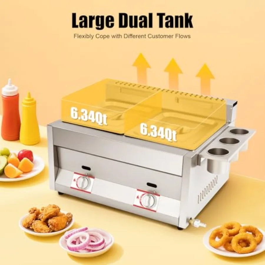 XMSJ Gas Powered Commercial Double Deep Fryer Countertop With Baskets