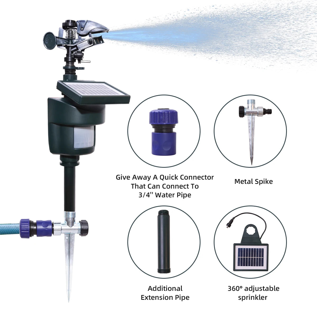 Yardeen Motion Activated Sprinkler With Solar Panels Deters Animals