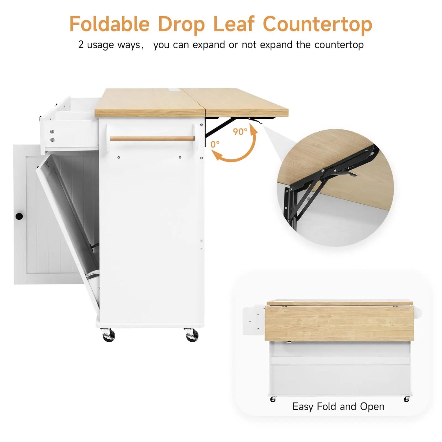 ONBRILL Mobile Kitchen Island Power Outlet Spice Rack Towel Rack