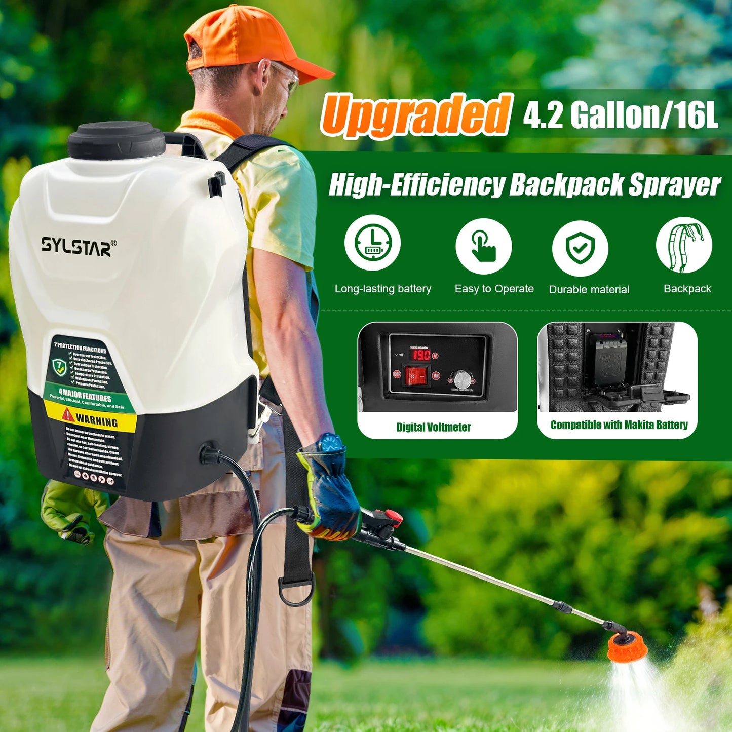 Garden Electric Sprayer Telescopic Wand 100 PSI With Five Nozzles