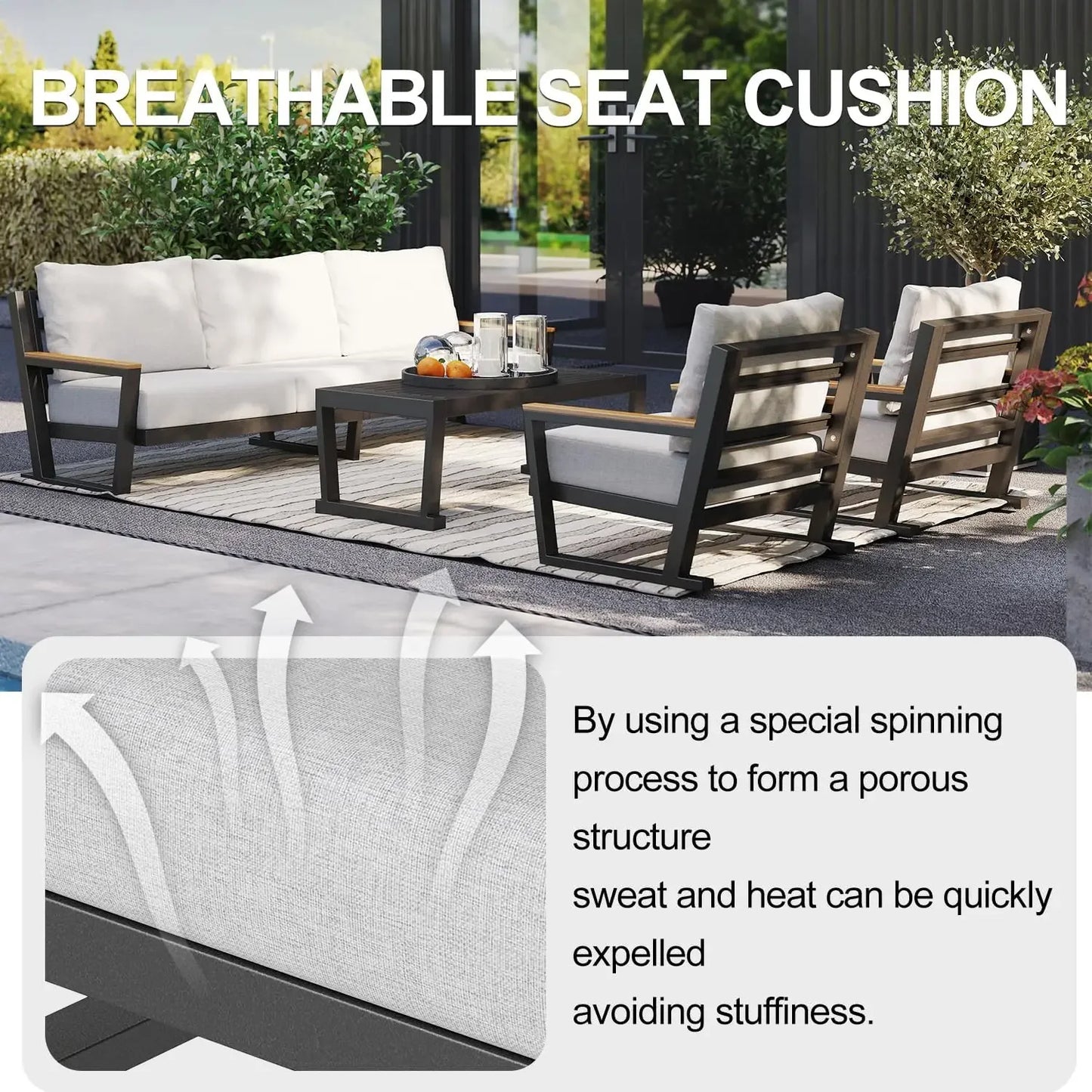 XMSJ Aluminum Outdoor Patio Sofa Set Sectional With Coffee Table