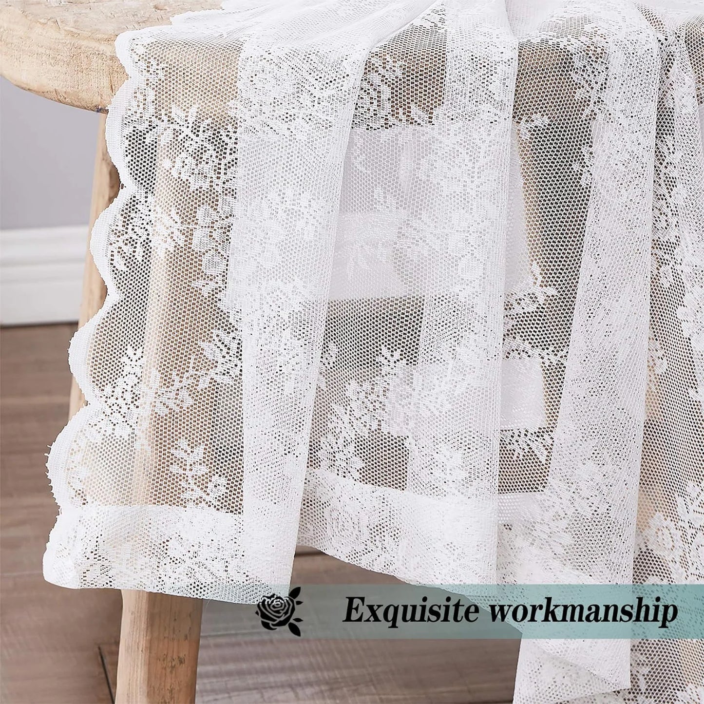 NONECN Elegant Curtains With Wave Lace Trim