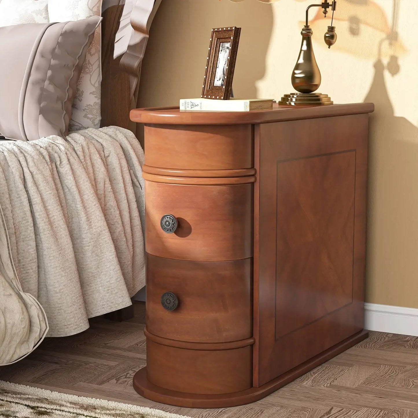Tribesigns Round Wood End Table With Drawer Bedside Nightstand