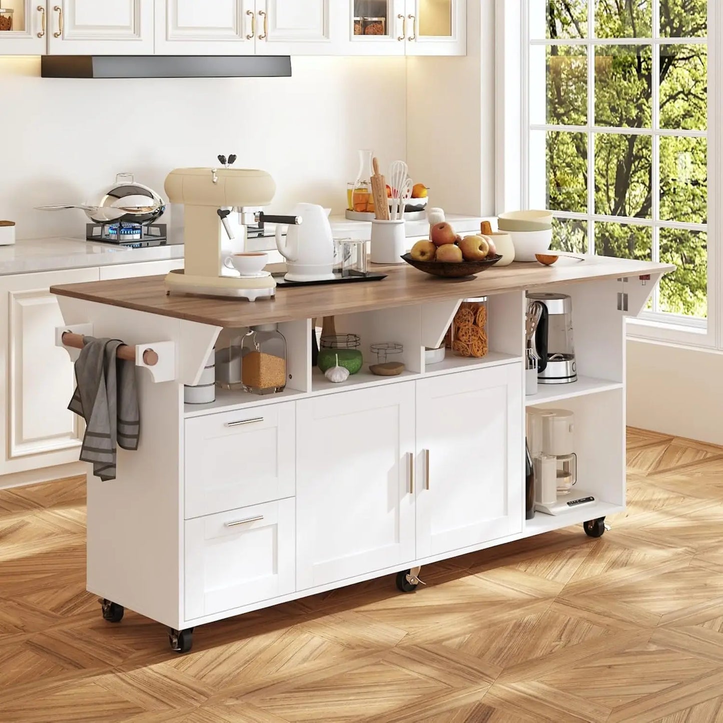 Rolling Kitchen Island Cart With Storage On Wheels Drop Leaf