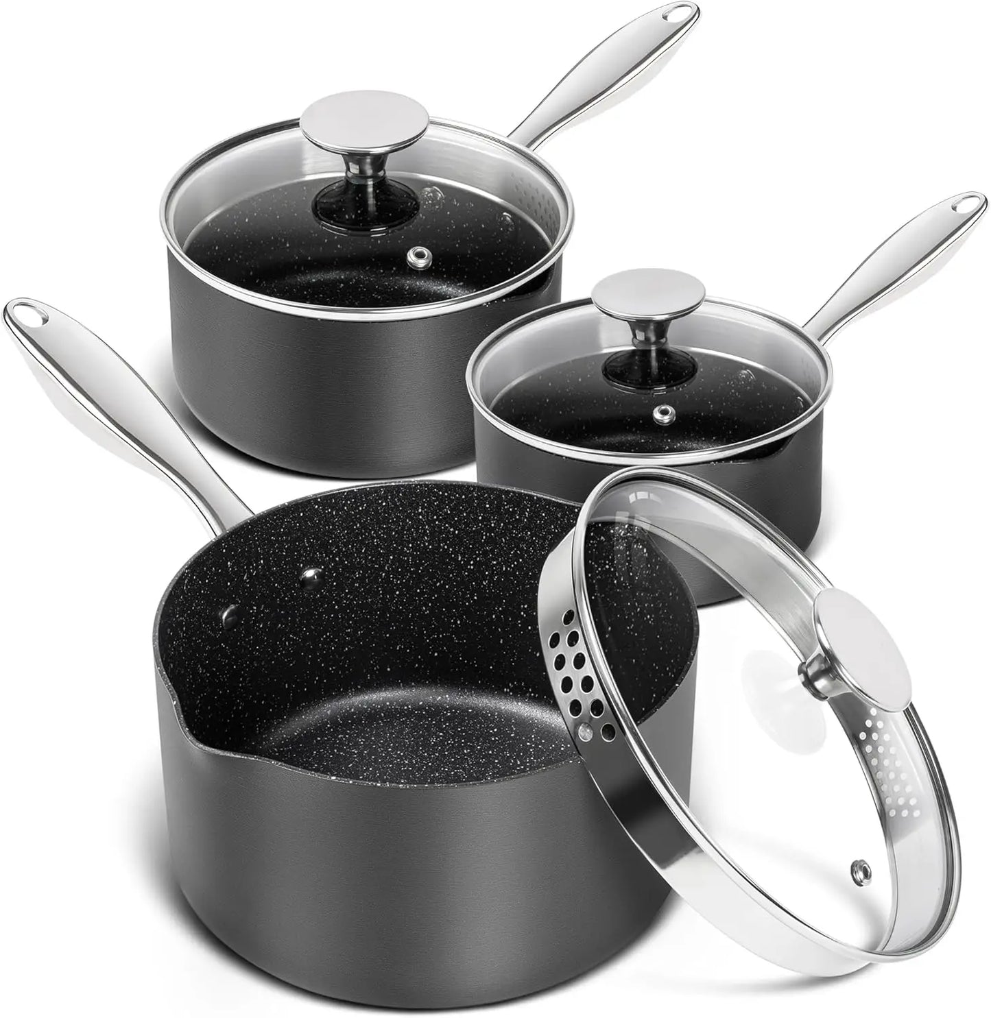 Hard Anodized Saucepan Set With Lids Nonstick Induction Pots