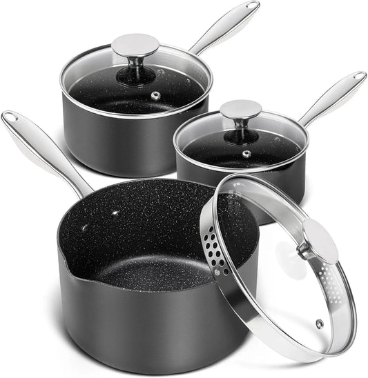 Hard Anodized Saucepan Set With Lids Nonstick Induction Pots