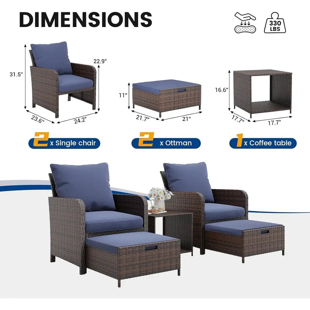 Patio Furniture Set With Hidden Ottoman For Balcony Or Porch