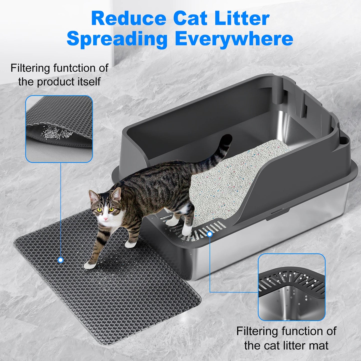 Stainless Steel Cat Litter Box Semi Closed Lid Leak Proof