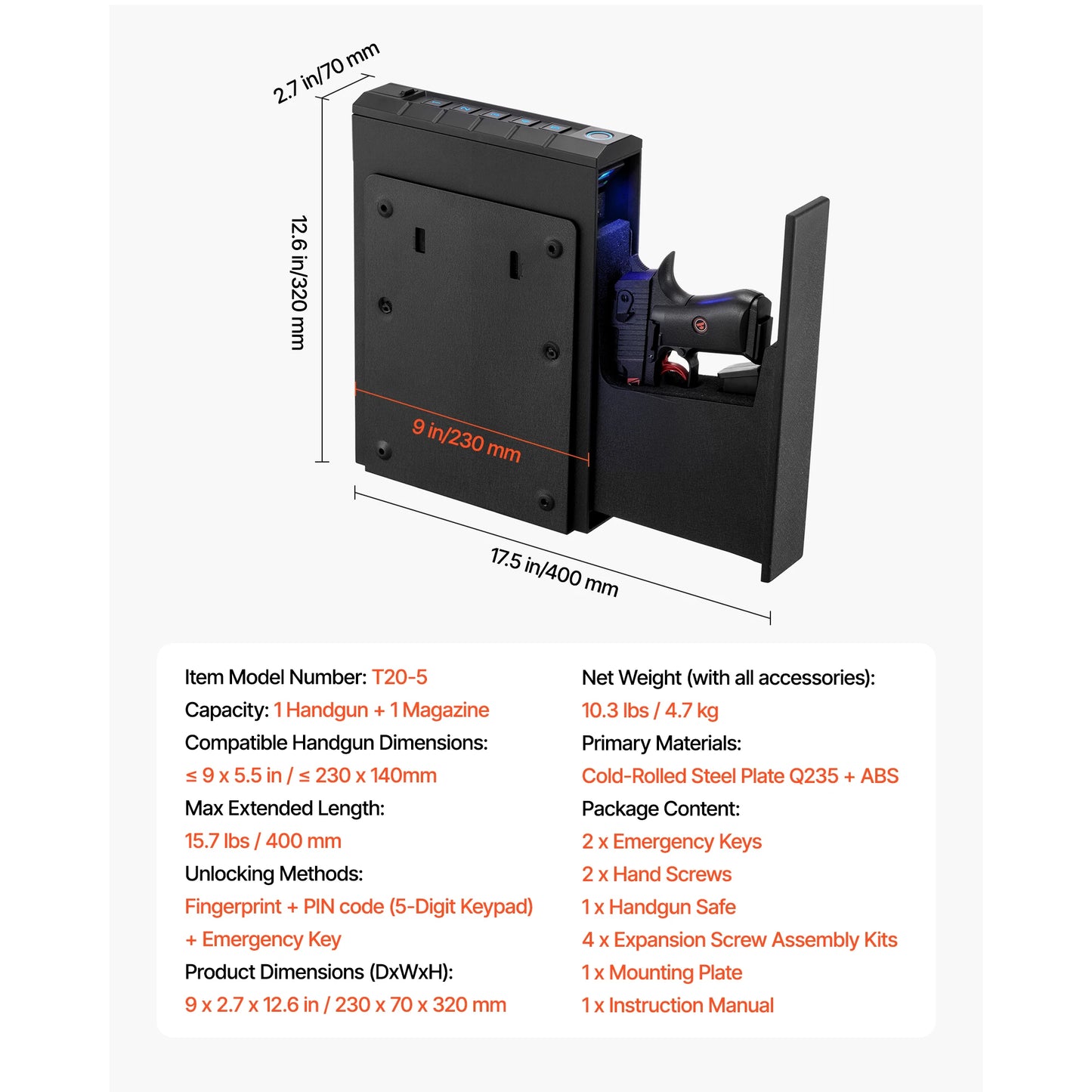 Gun Safe Slider 3 Way Quick Access Fingerprint Password Key