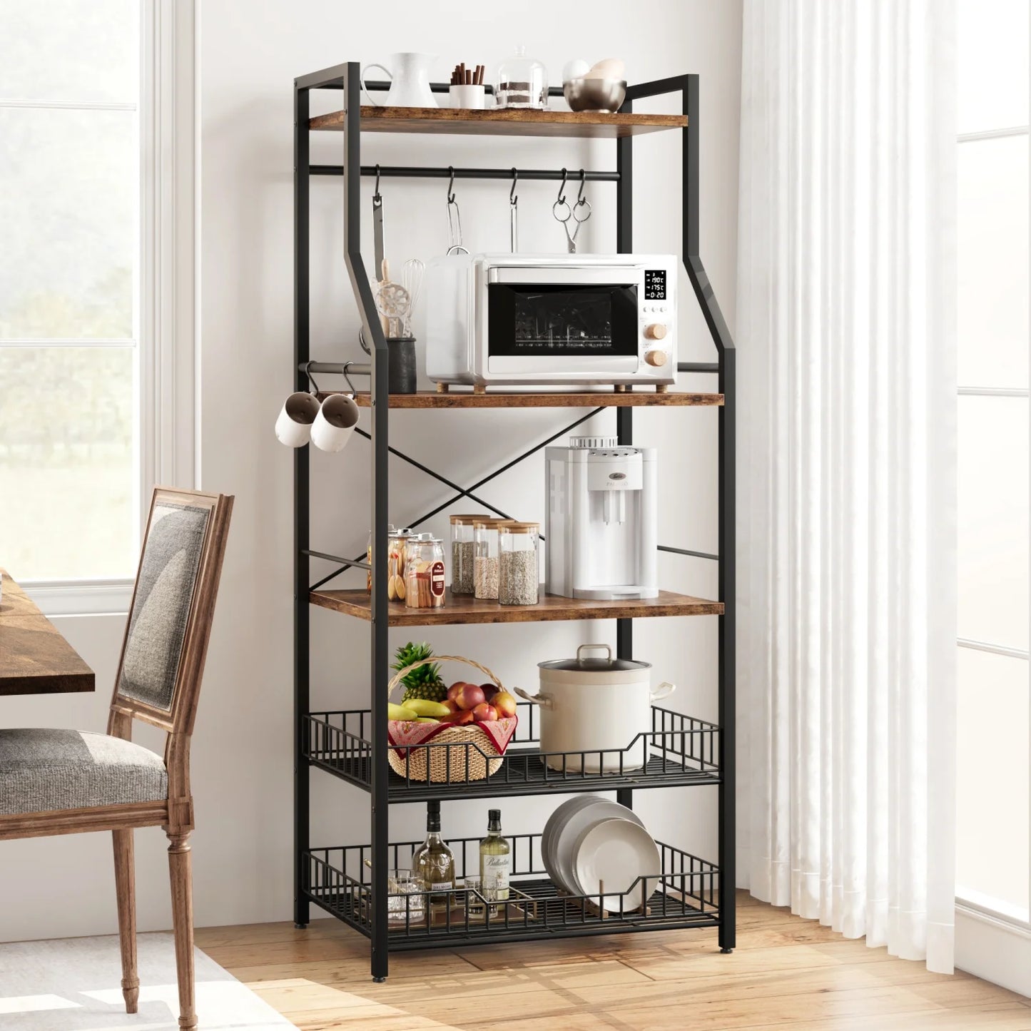 HiMISS Kitchen Bakers Rack Microwave Oven Stand With Wire Baskets