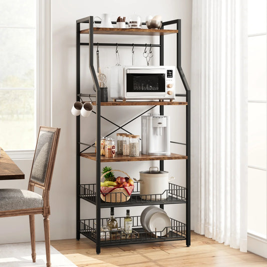 HiMISS Kitchen Bakers Rack Microwave Oven Stand With Wire Baskets