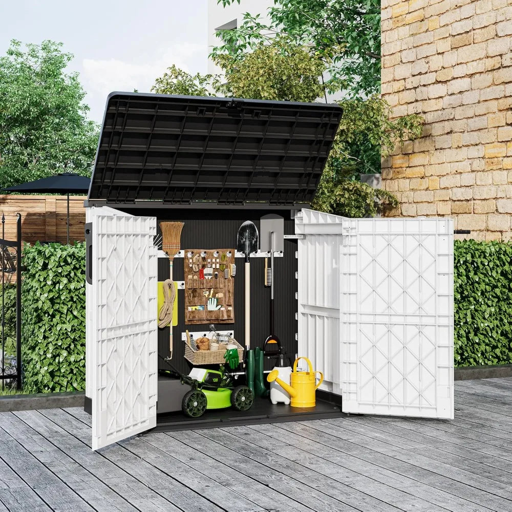 Outdoor Resin Storage Shed With Lockable Doors Waterproof Cabinet