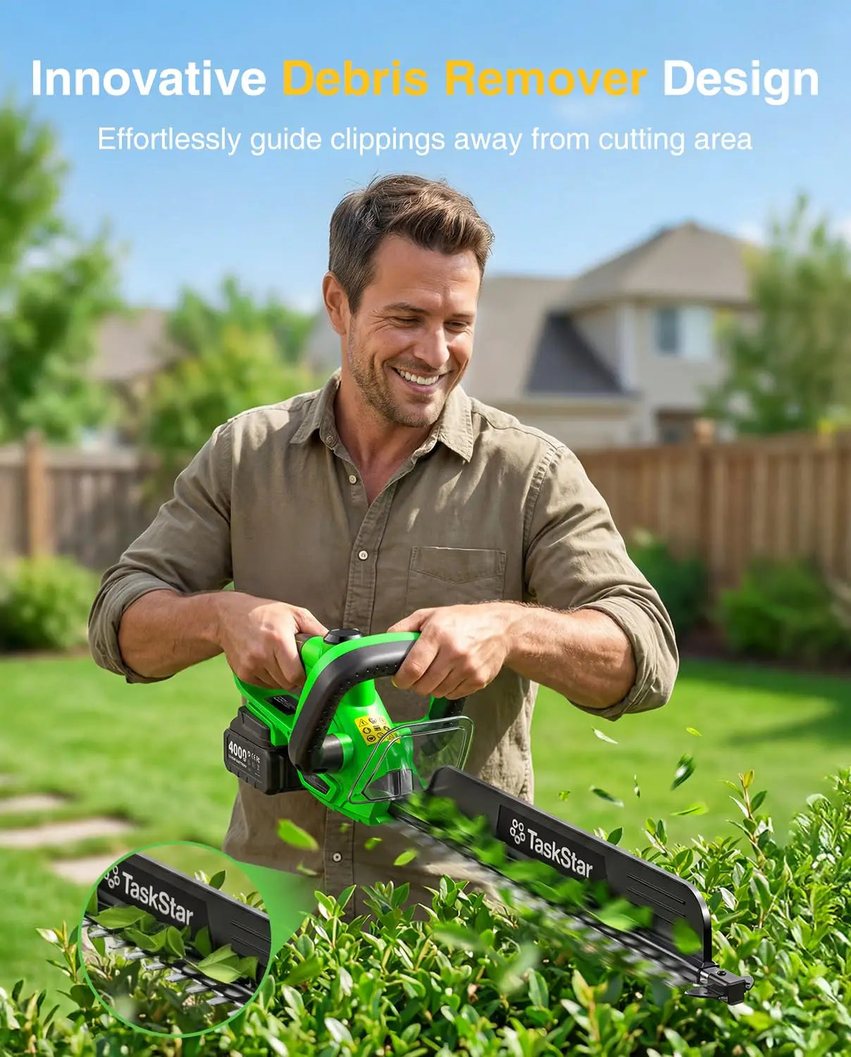 TaskStar Cordless Hedge Trimmer With Rotatable Handle And Dual Batteries