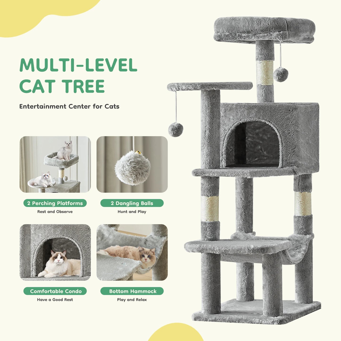 JHK Cat Tree Multi Level Tall Climbing Tower For Indoor Cats