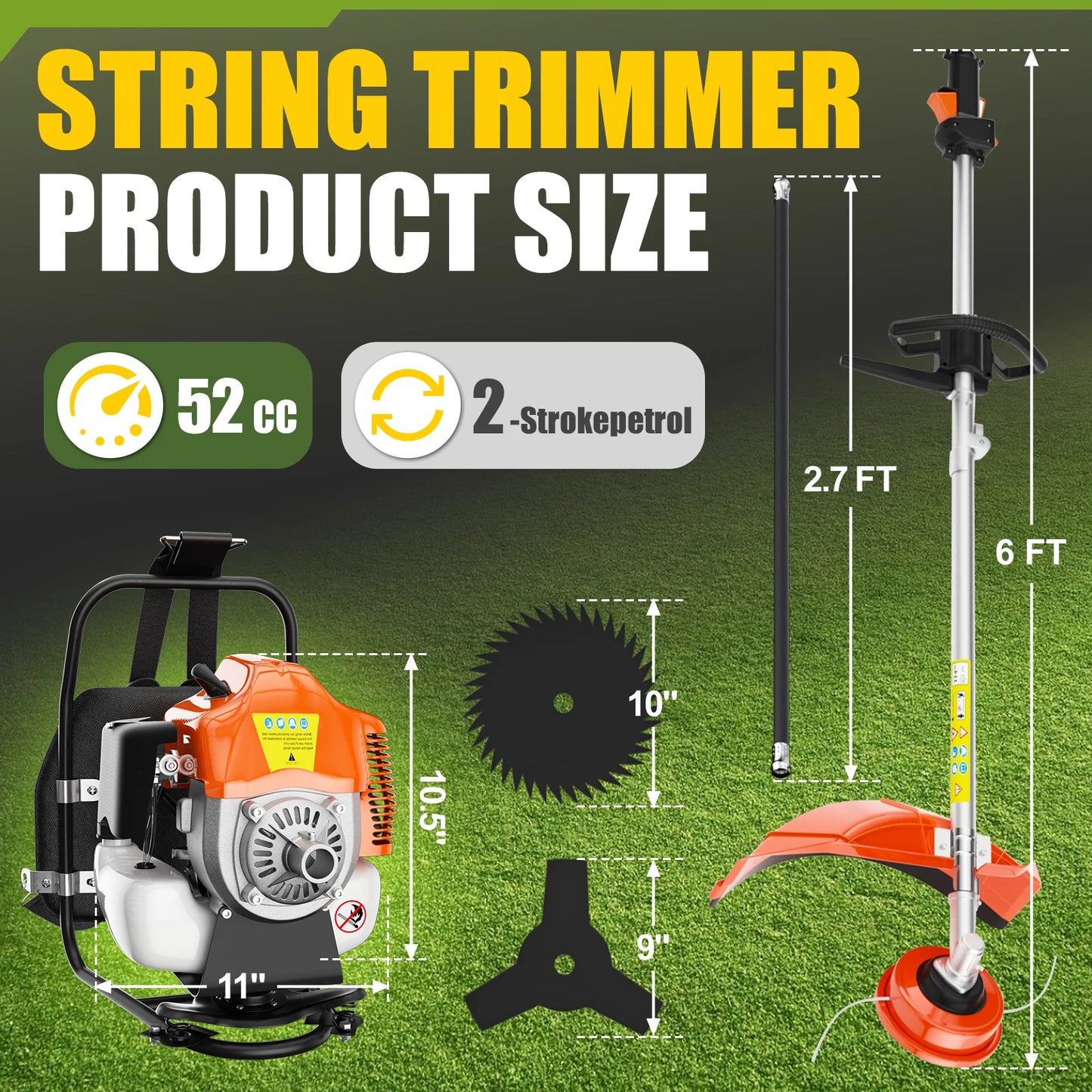 Gas Powered 3 In 1 Backpack Trimmer Cutter Weed Wacker