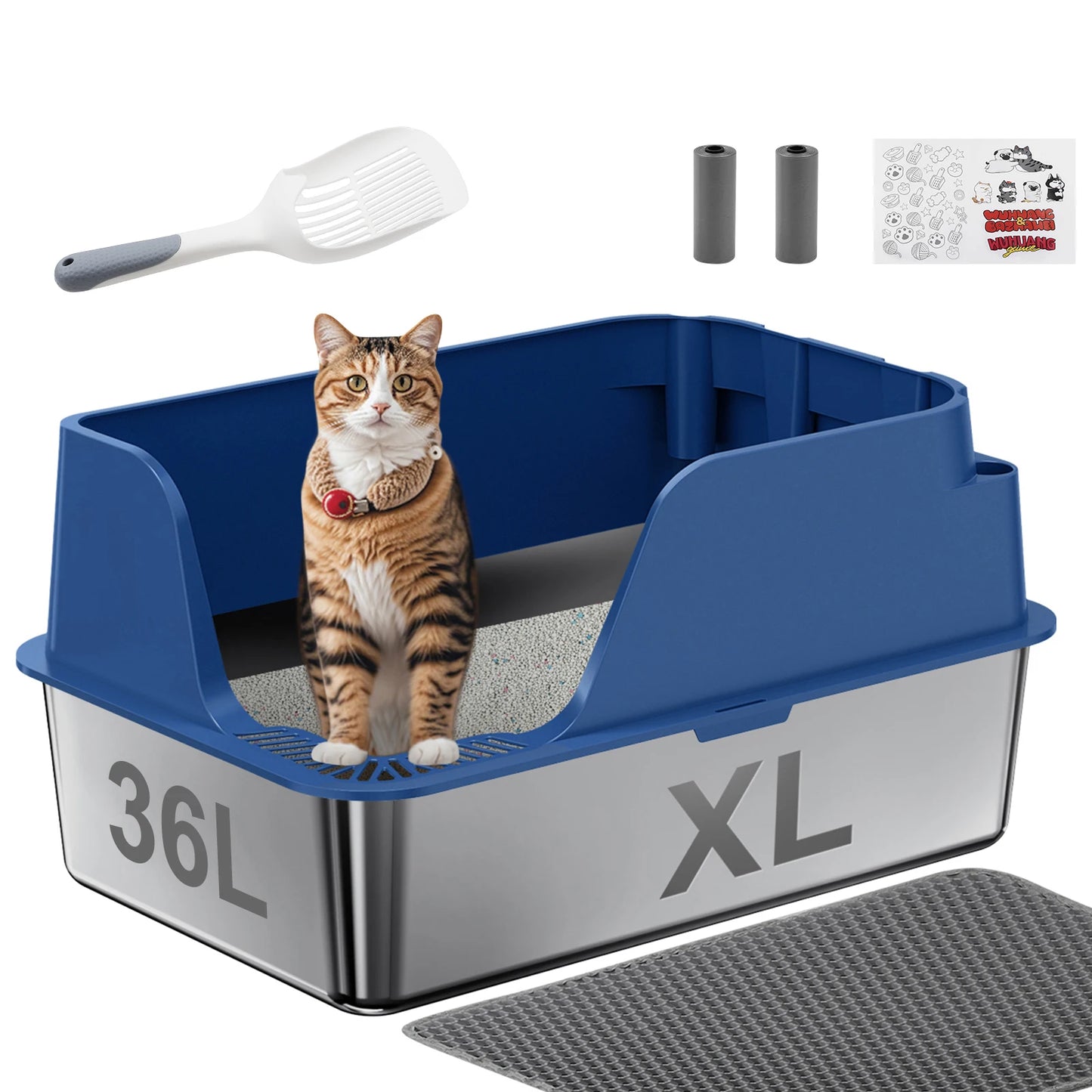 Stainless Steel Cat Litter Box Semi Closed Lid Leak Proof