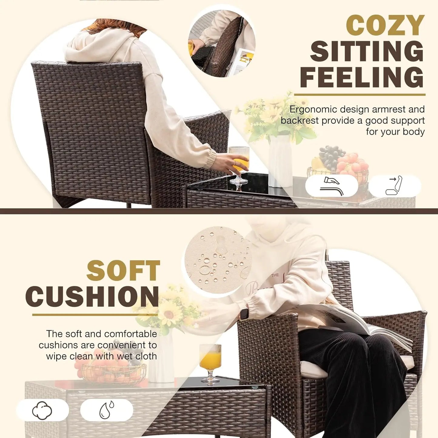 4-Piece Outdoor Patio Furniture Set Rattan Wicker Chairs