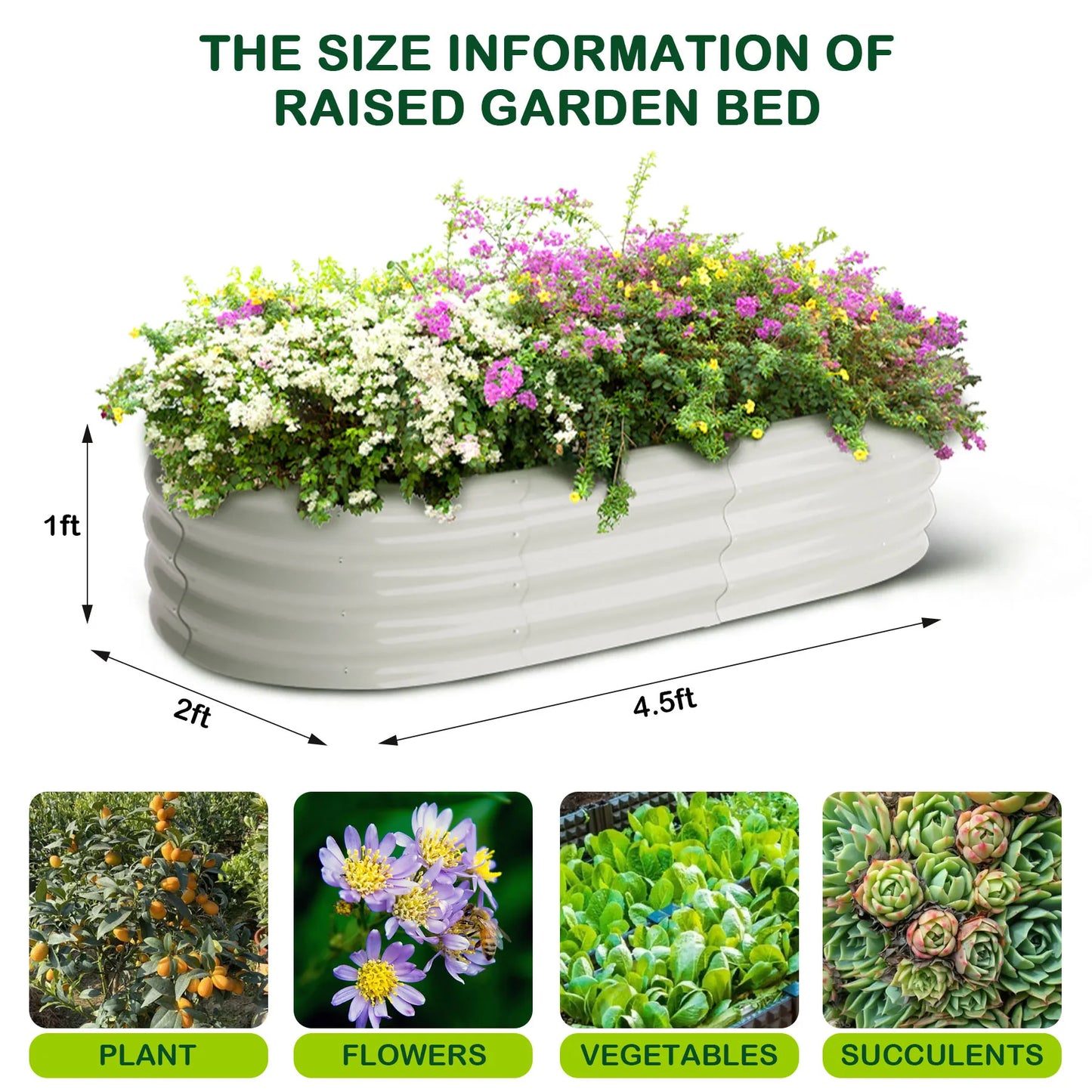 HiMISS Two Pack Oval Galvanized Steel Raised Garden Bed Planter