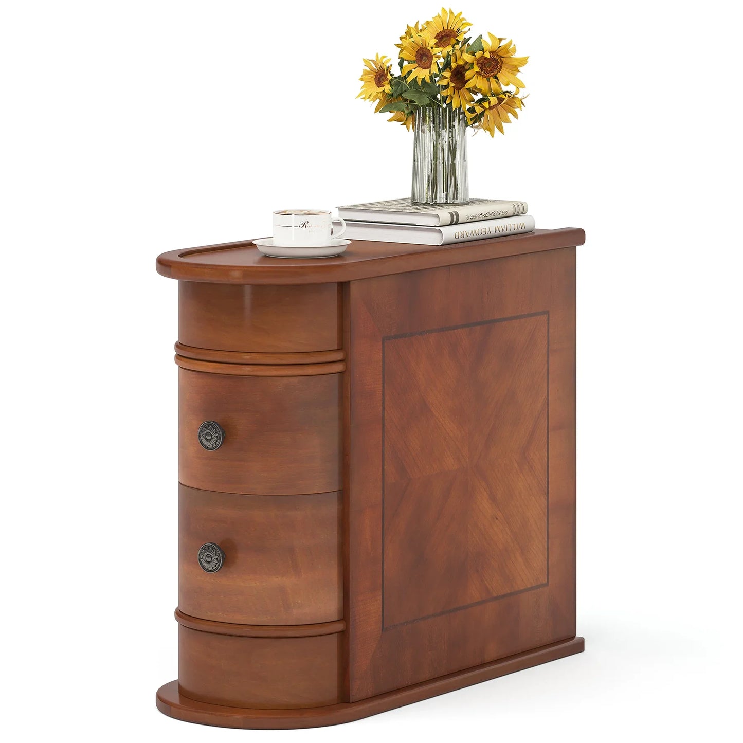 Tribesigns Round Wood End Table With Drawer Bedside Nightstand