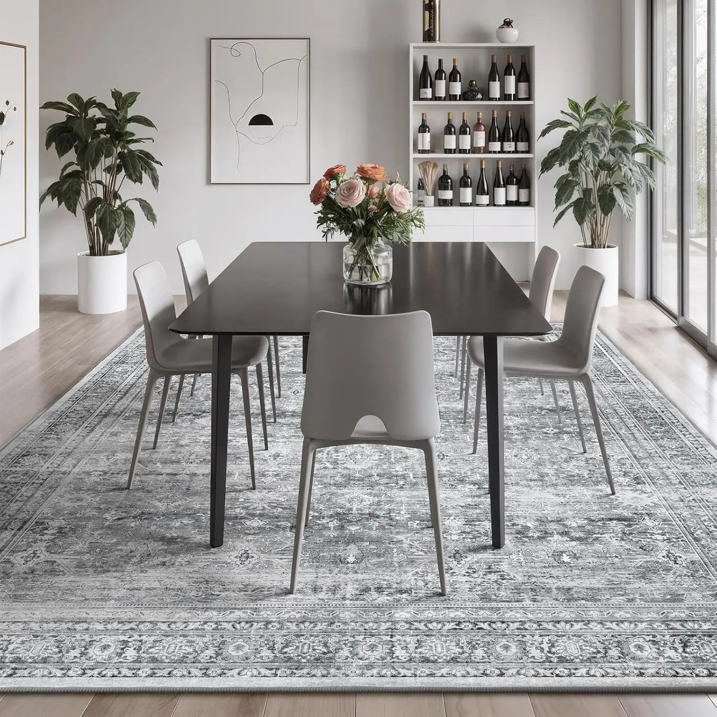 Wool Silk Area Rug With Non Slip Backing Machine Made
