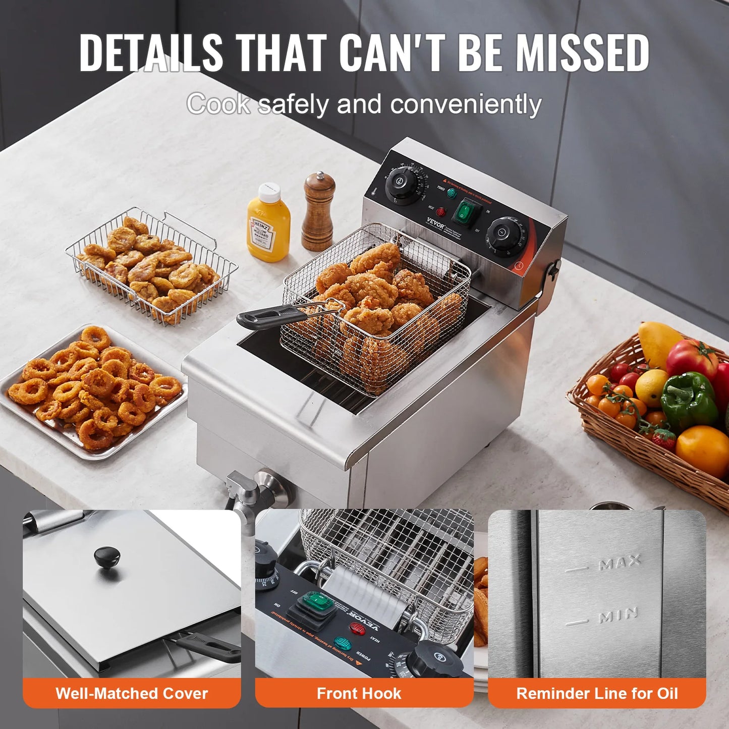 SucceBuy Stainless Steel Commercial Electric Countertop Deep Fryer With Timer