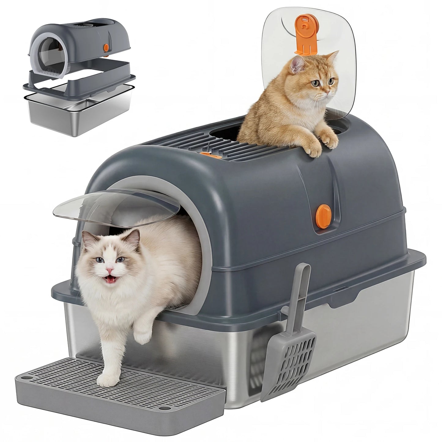 Stainless Steel Cat Litter Box With Fully Enclosed Design
