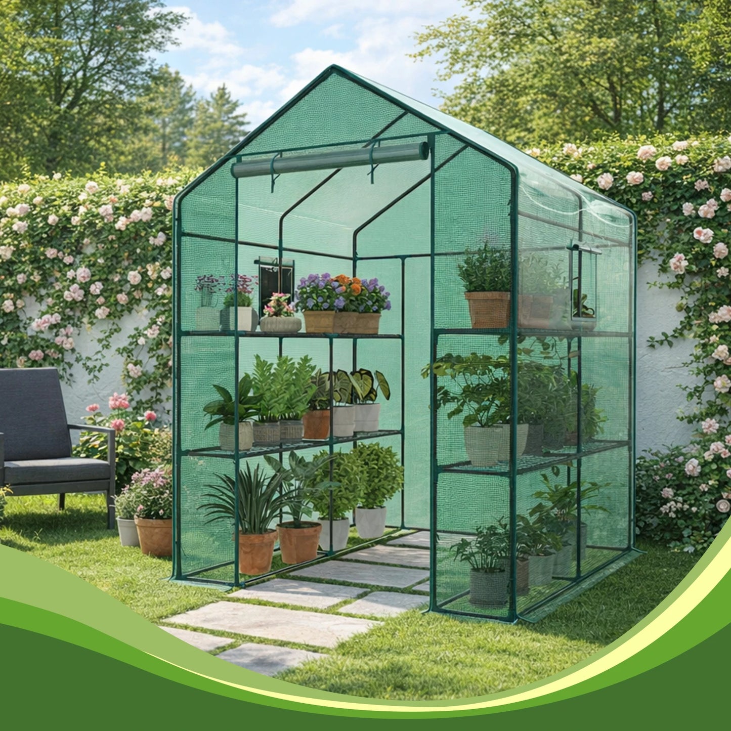 Portable Walk In Greenhouse For Outdoor Plants With Screen Windows