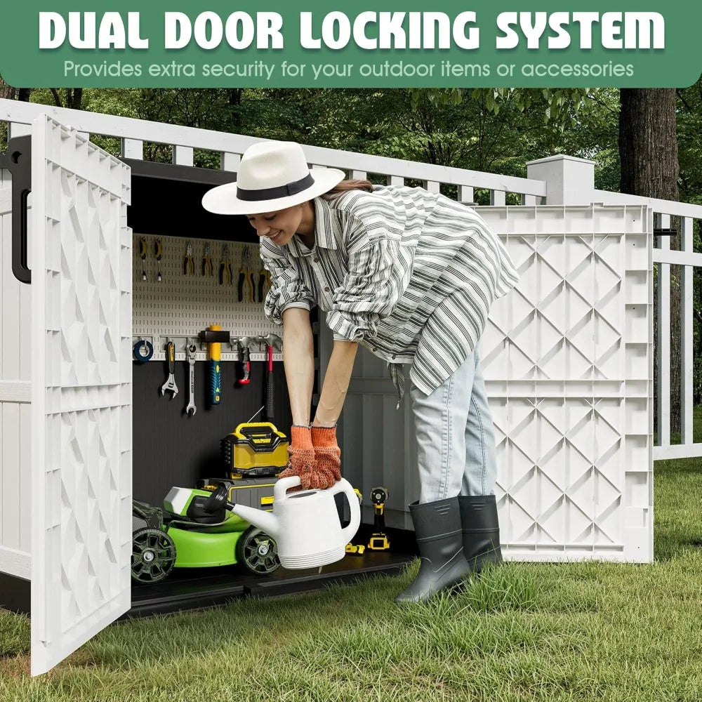 Outdoor Resin Storage Shed With Lockable Doors Waterproof Cabinet