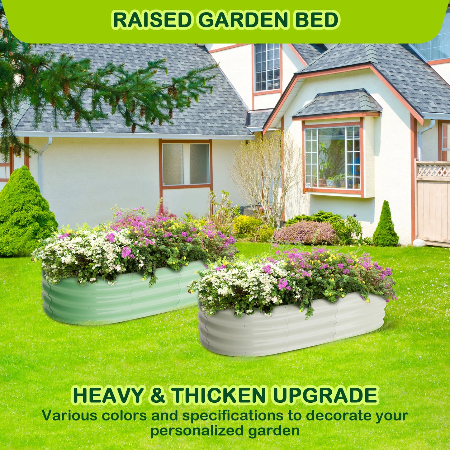 HiMISS Oval Galvanized Raised Garden Bed For Outdoor Use