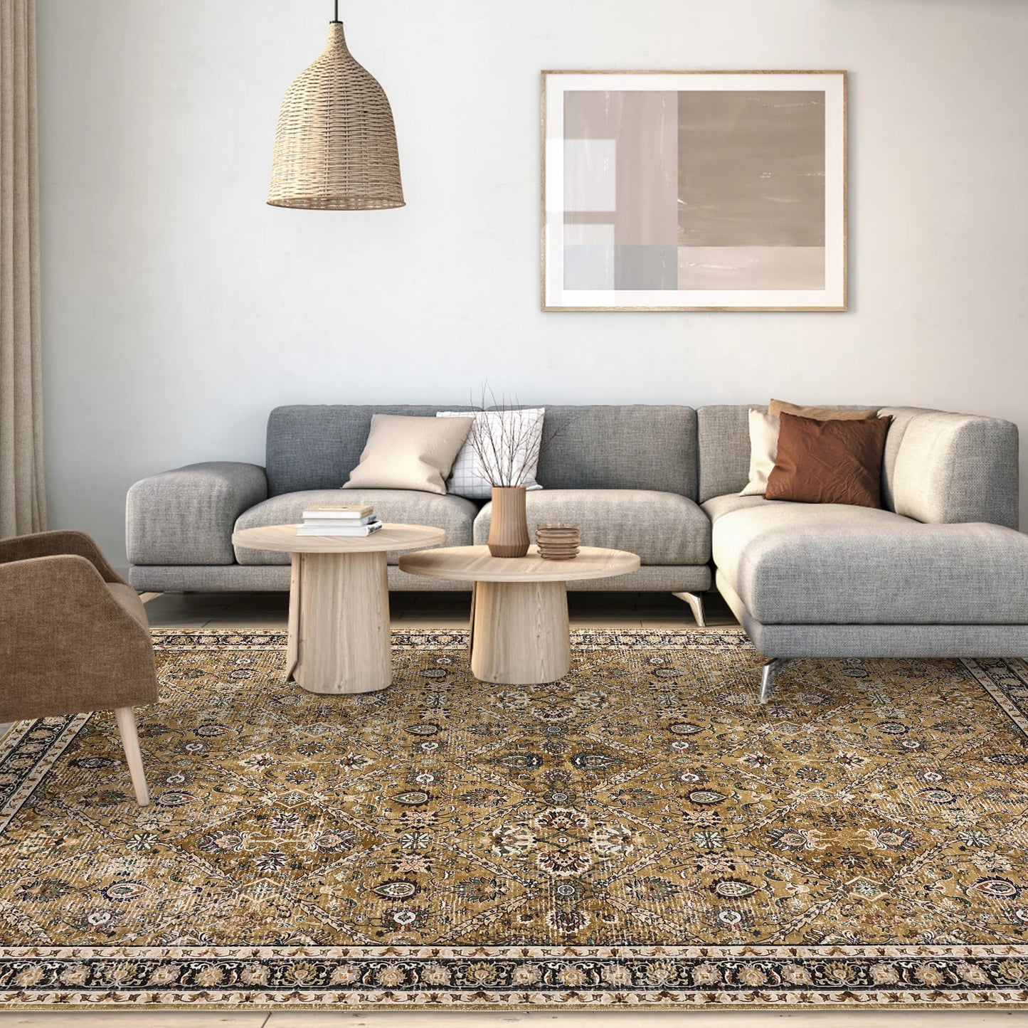 NONECN Moroccan Trellis Low Pile Rug Machine Washable Non Slip