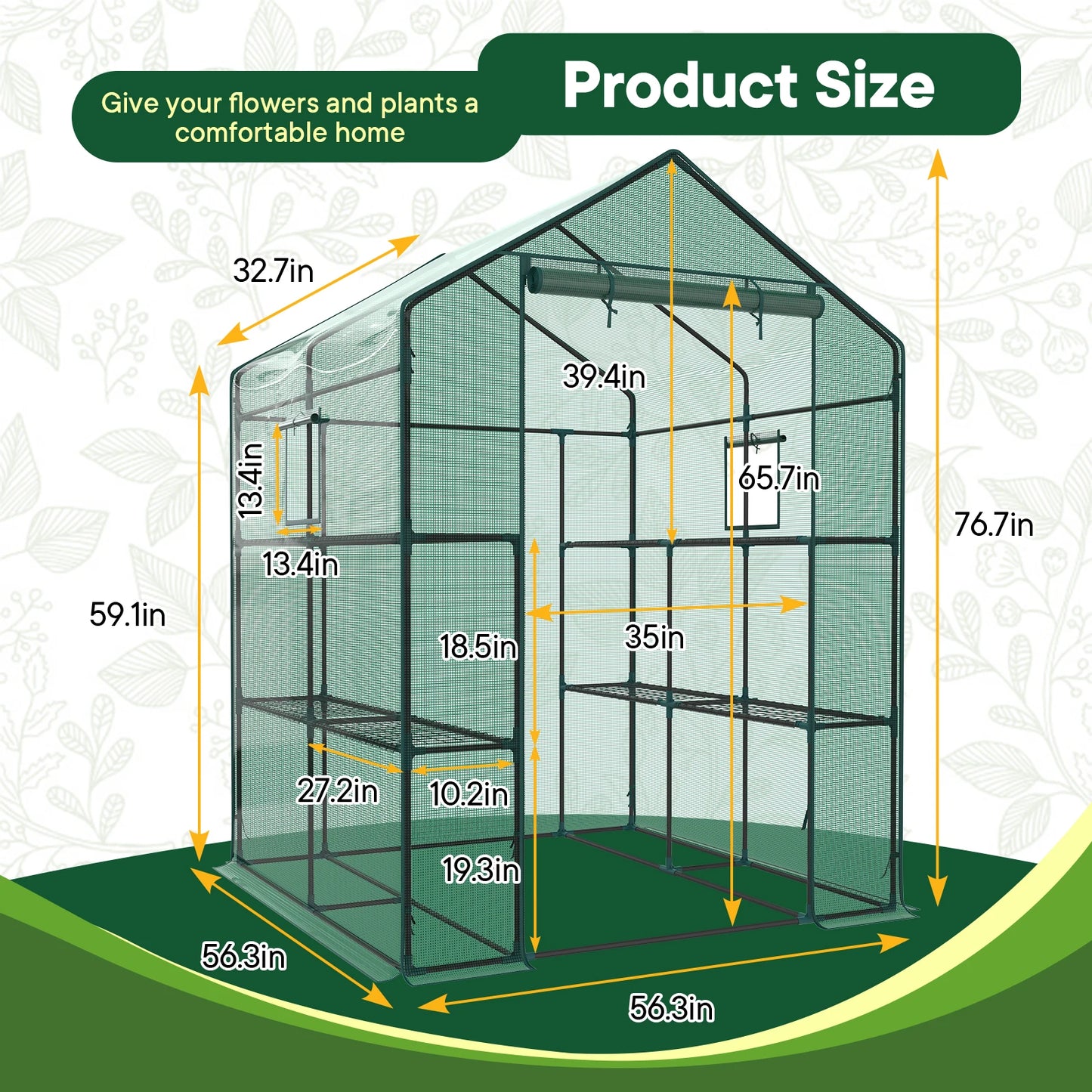 Portable Walk In Greenhouse For Outdoor Plants With Screen Windows