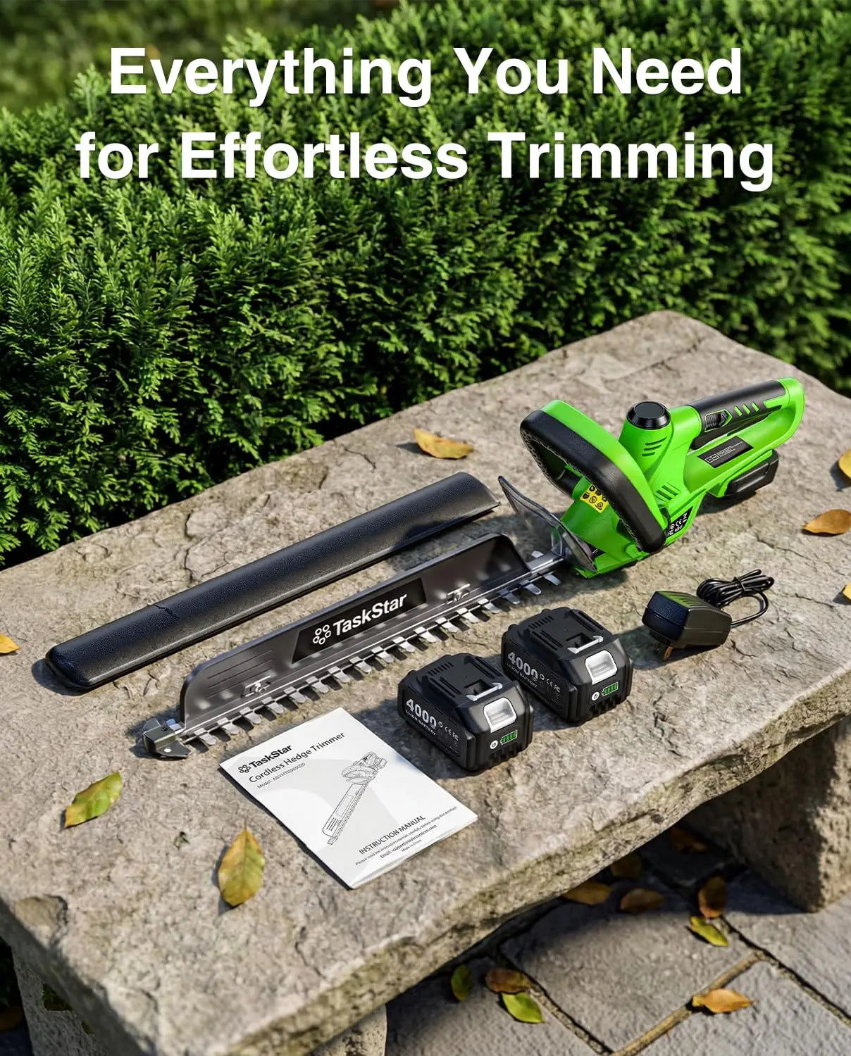 TaskStar Cordless Hedge Trimmer With Rotatable Handle And Dual Batteries