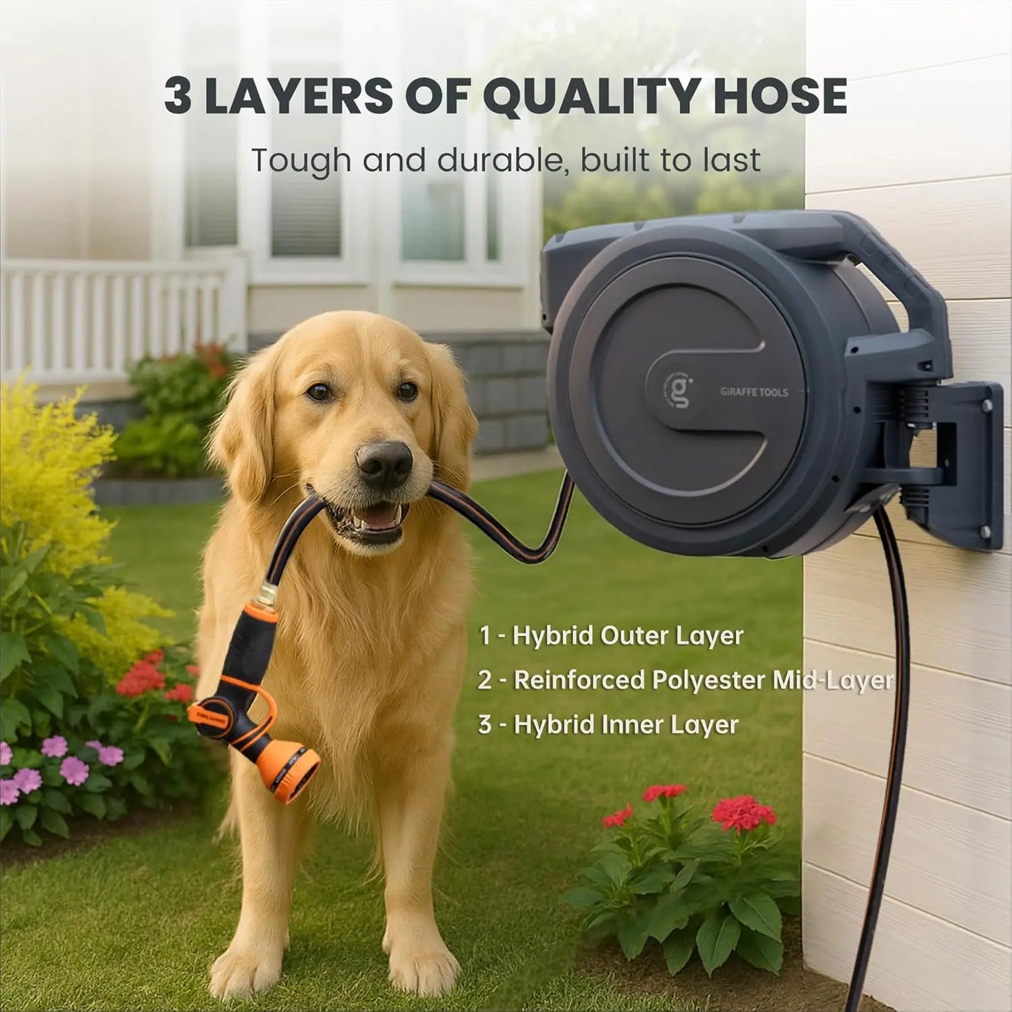 Garden Hose Reel Retractable Wall Mounted Automatic Rewind Lock