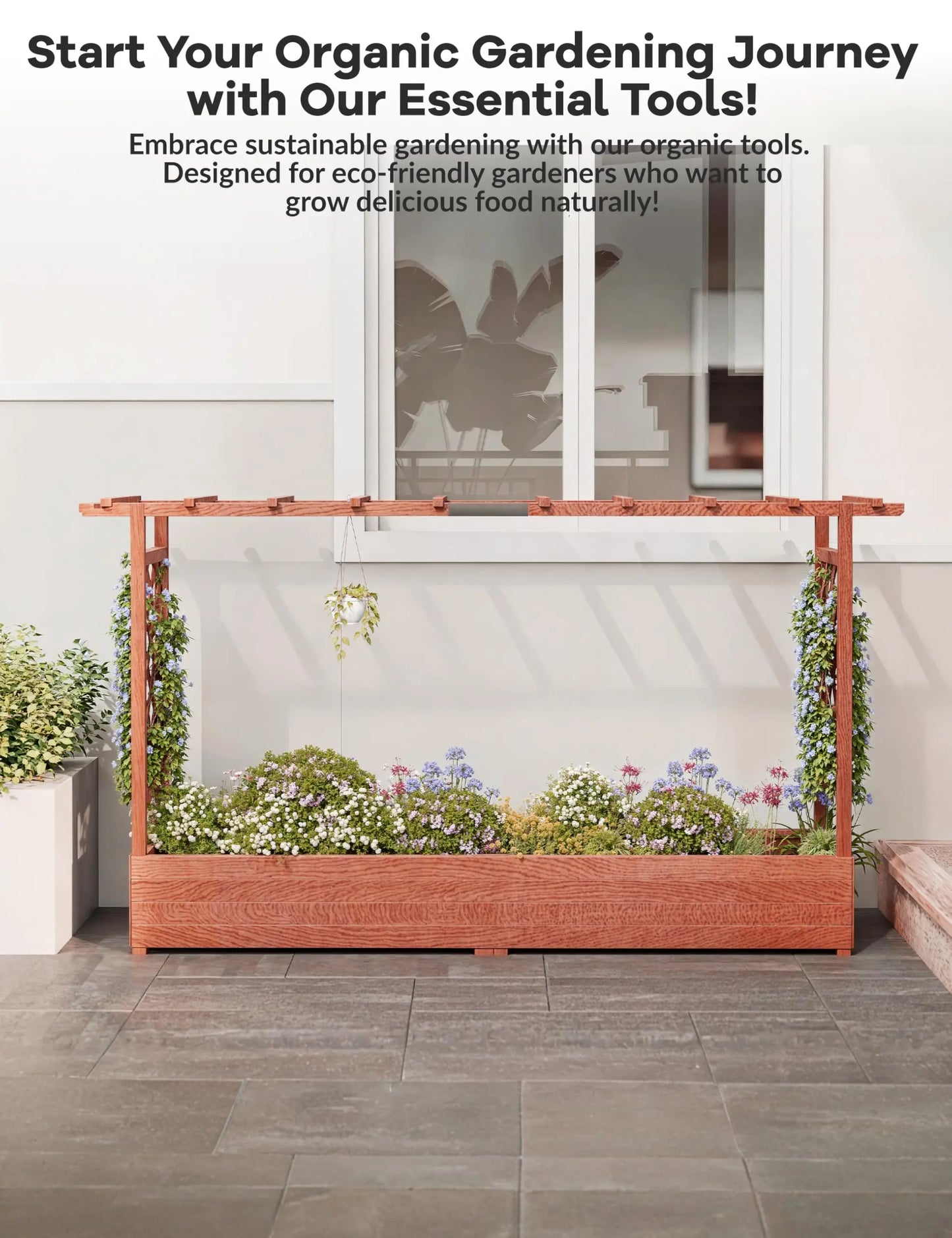 HiMISS Elevated Garden Bed With Trellis Freestanding Planter For Climbing Plants