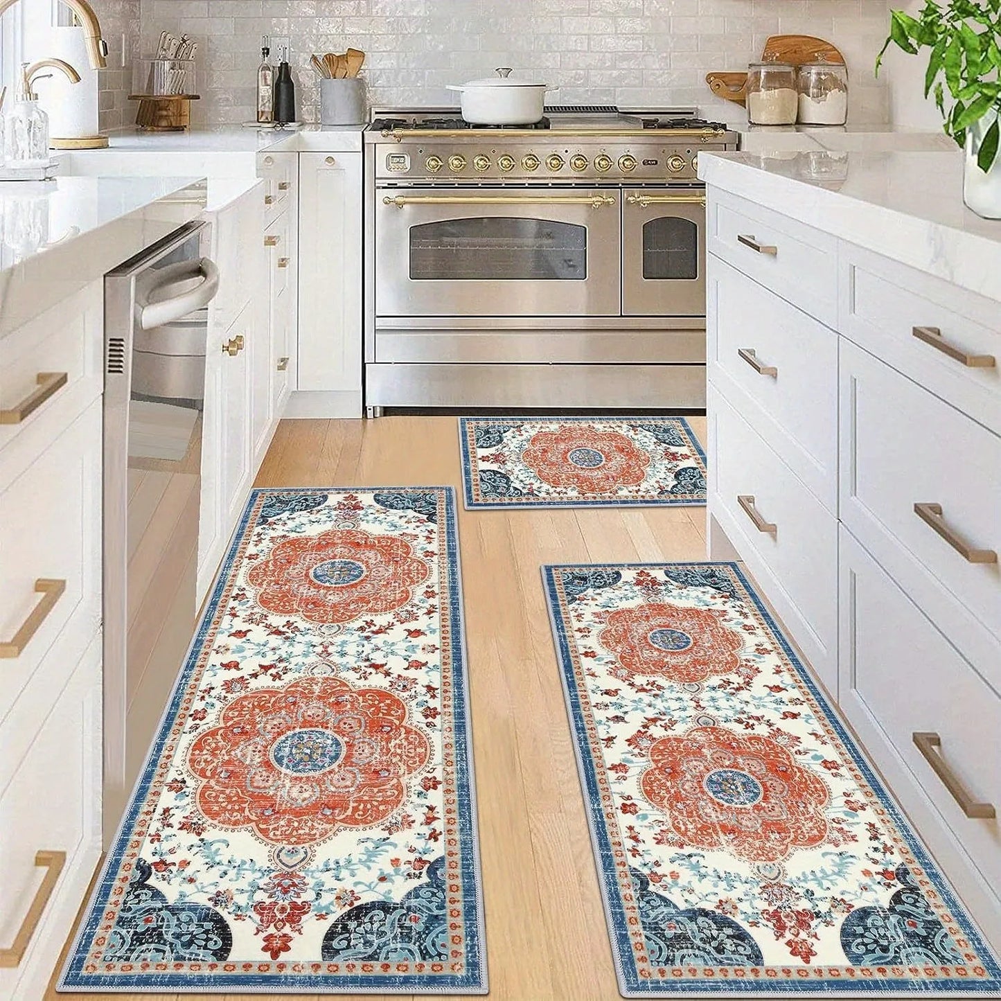 Bohemian Style Kitchen Floor Mat Set Non Slip Washable Rugs