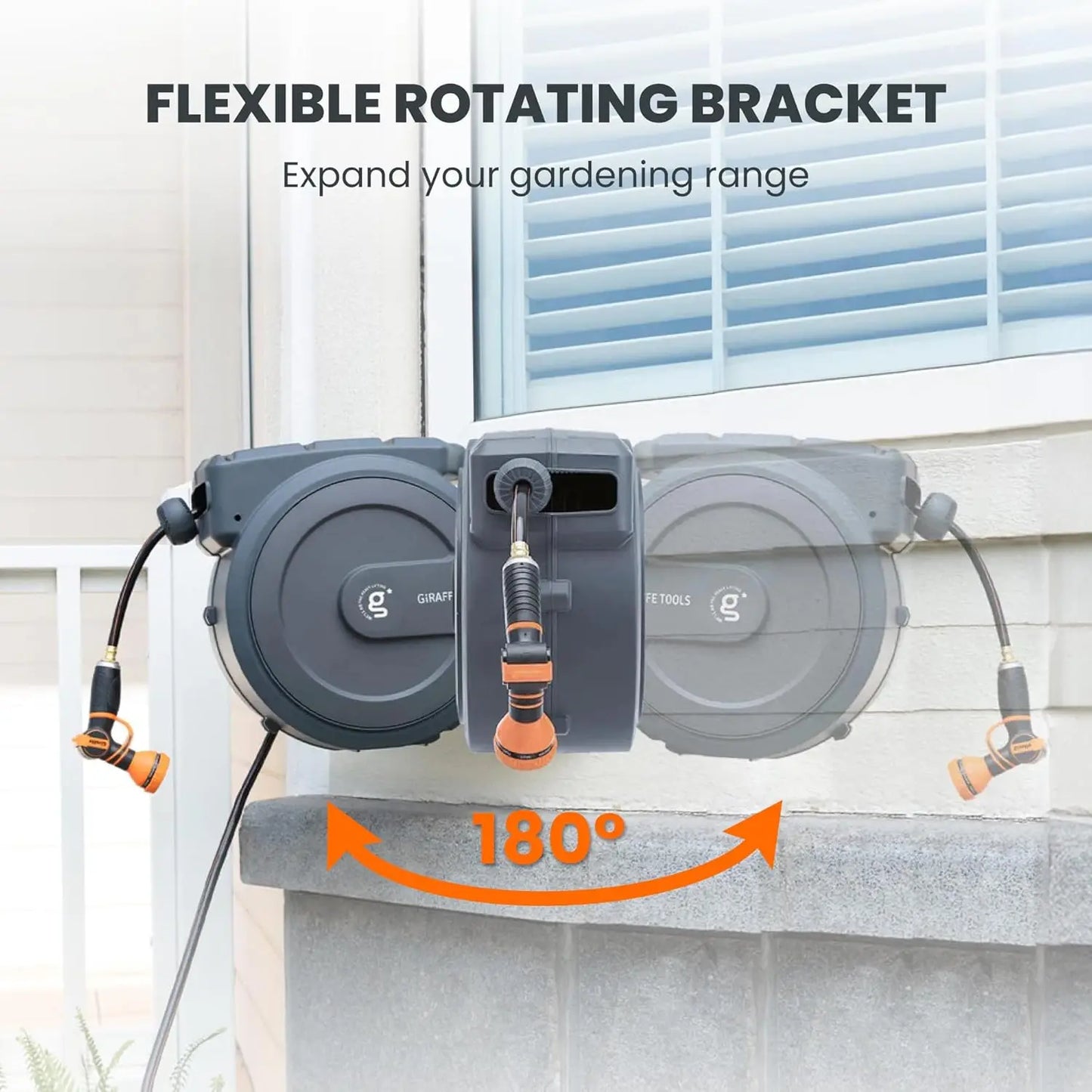 Garden Hose Reel Retractable Wall Mounted Automatic Rewind Lock