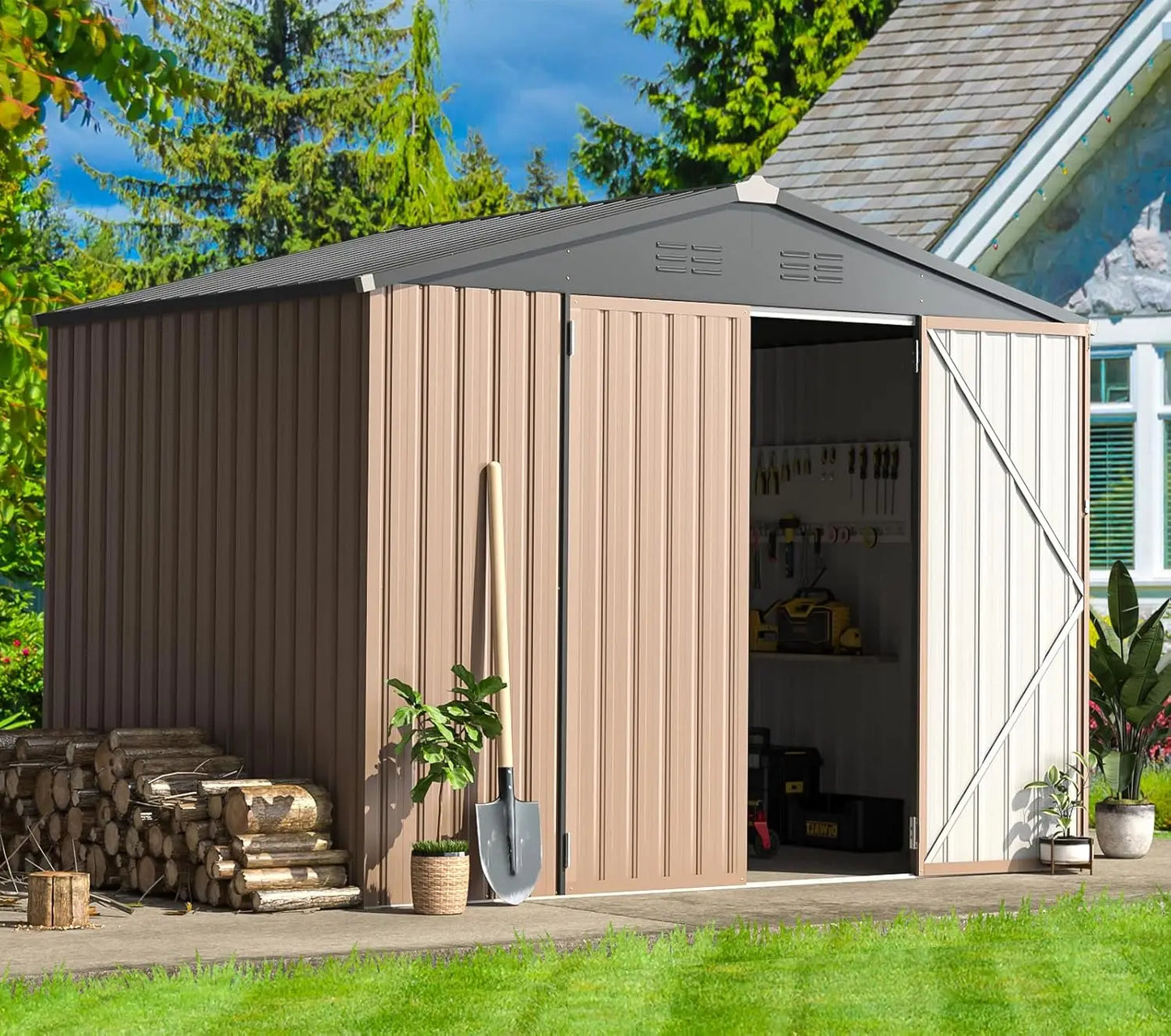 Lockable Steel Storage Shed For Garden Backyard Utility