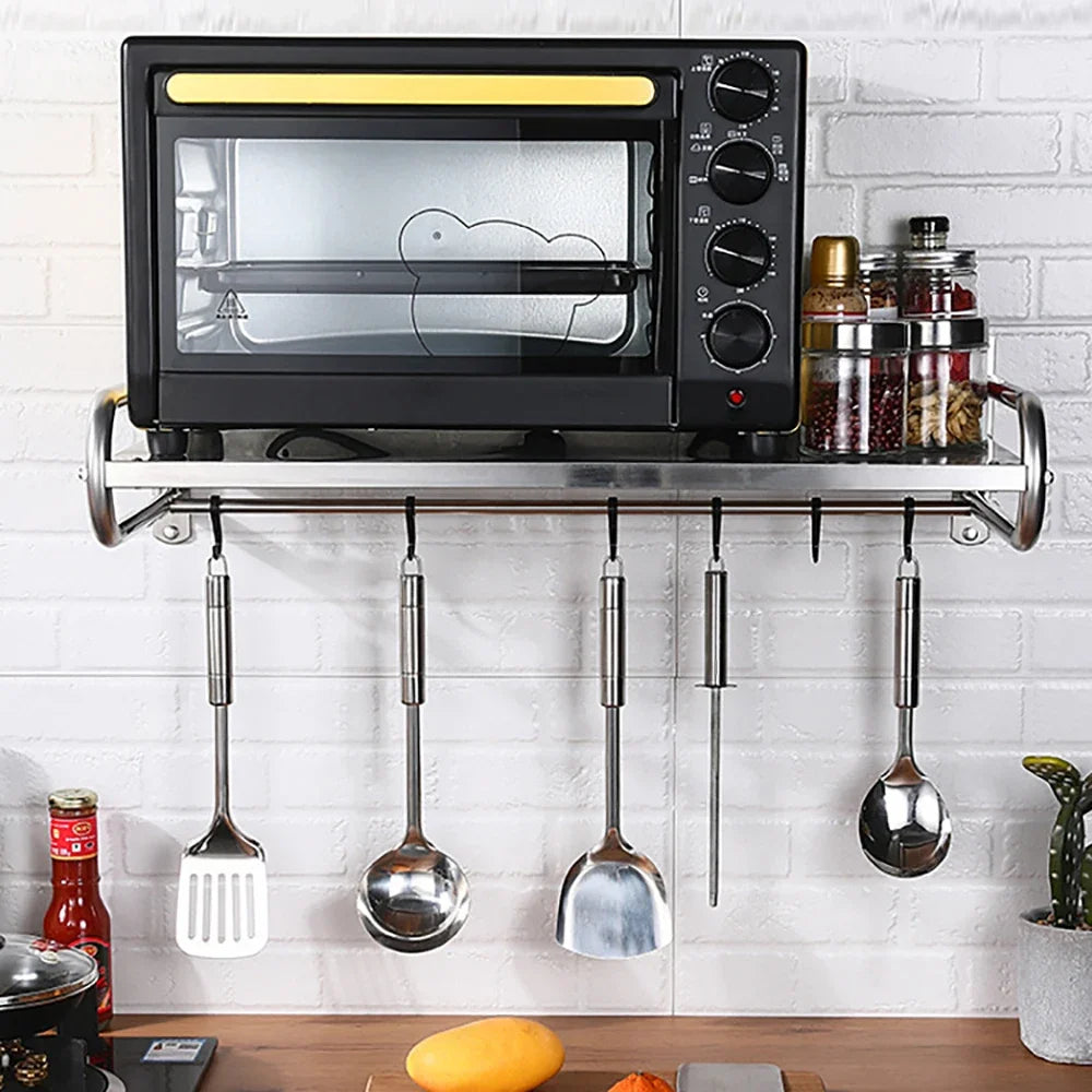 Stainless Steel Microwave Oven Rack Wall Mount Kitchen Shelf