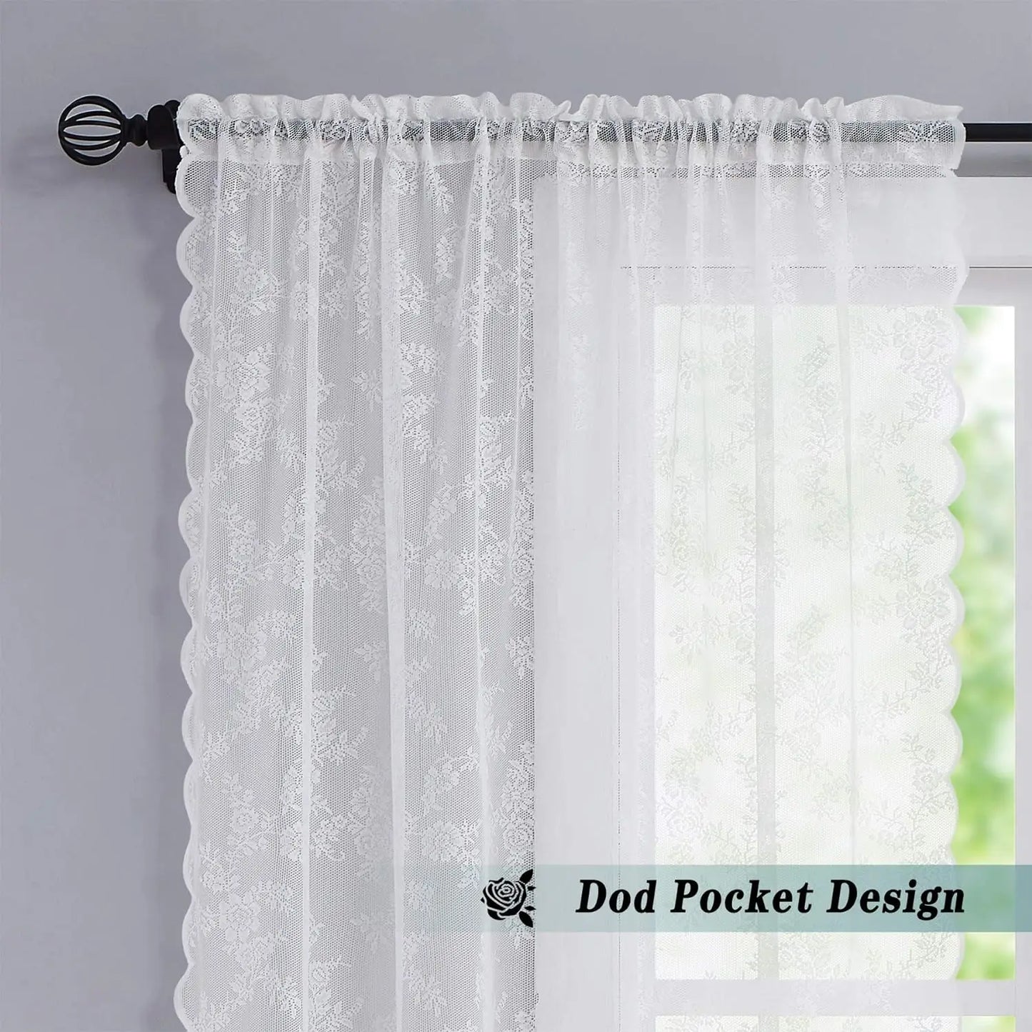NONECN Two Piece Curtains With Wave Lace Trim