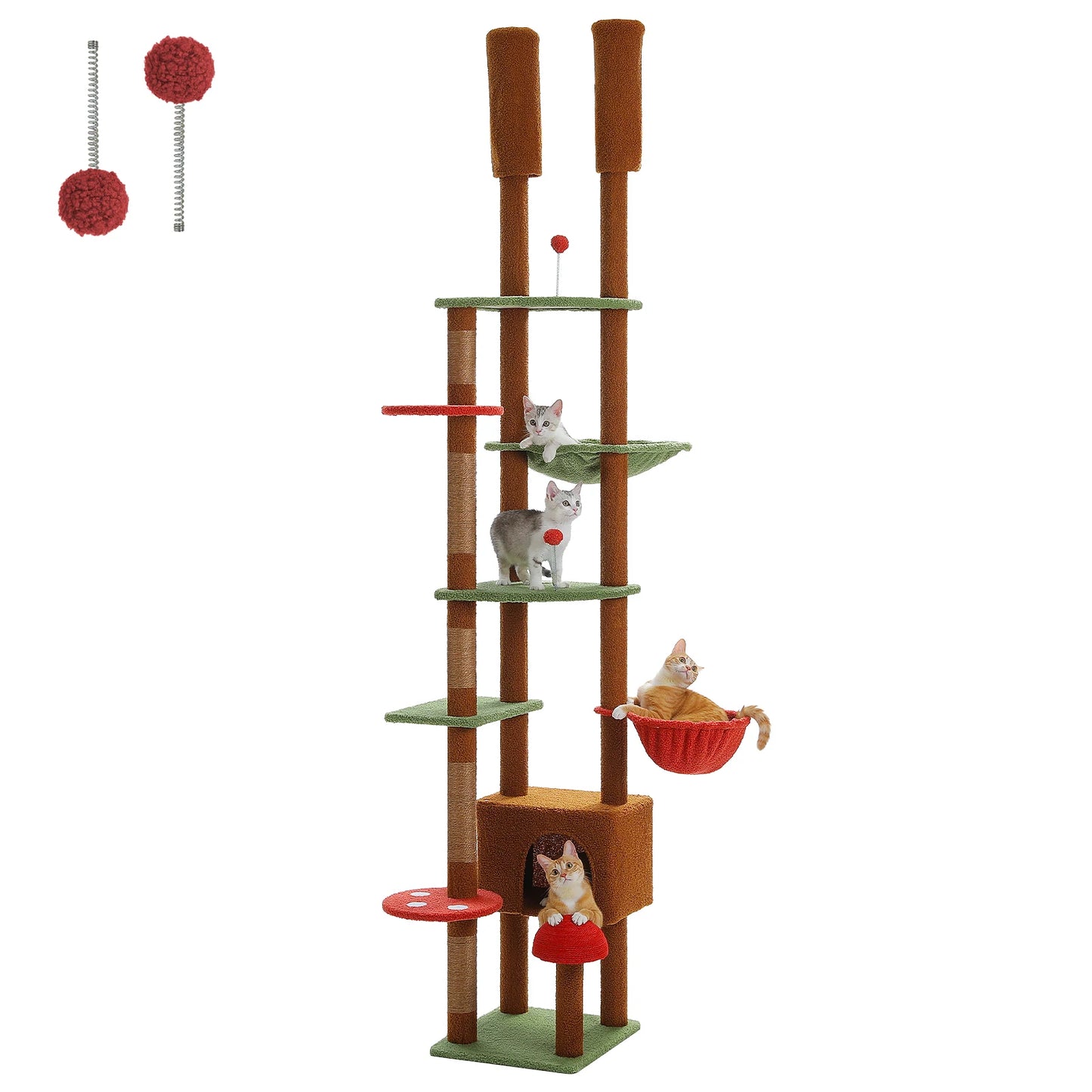 PAWZ Road Height Adjustable Wooden Cat Tree With Hammock Scratching Posts