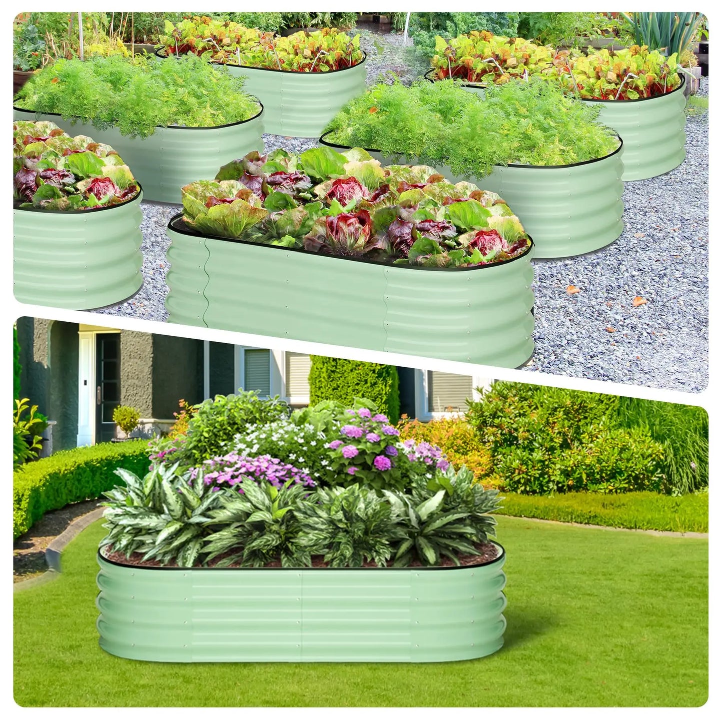 HiMISS Two Pack Oval Galvanized Steel Raised Garden Bed Planter