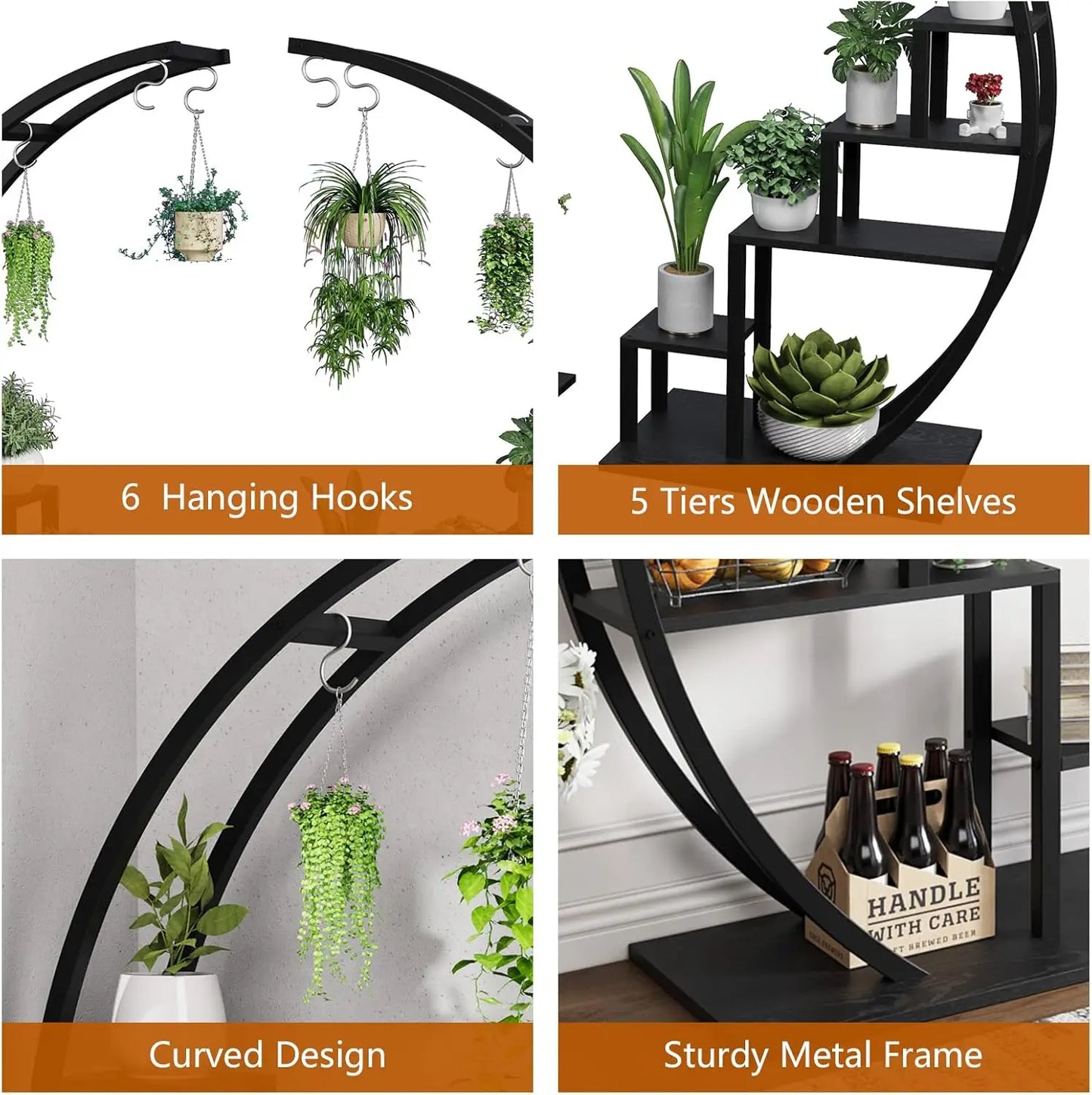 TWISTER.CK 5 Tier Metal Half Moon Plant Stand Indoor Garden Shelf