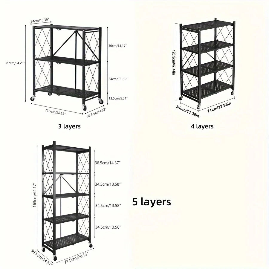 Heavy-Duty Foldable Metal Storage Rack With Wheels For Garage Kitchen